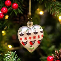 Glass Heart With Christmas Puddings Tree Decoration