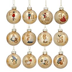 12 Days Of Christmas Glass Baubles Set of 12