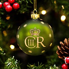 King Charles III Royal Green Glass Bauble