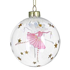 Assorted Ballerina Mice Clear Glass Bauble