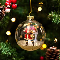 Clear And Gold Sparkling Nostalgia Santa Glass Bauble