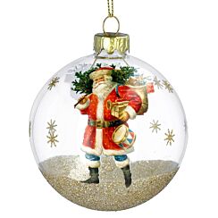 Clear And Gold Sparkling Nostalgia Santa Glass Bauble