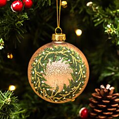 Gold With Green Beaded Wreath Glass Bauble