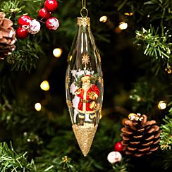 Clear And Gold Nostalgic Santa Teardrop Tree Decoration