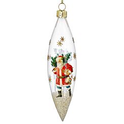 Clear And Gold Nostalgic Santa Teardrop Tree Decoration