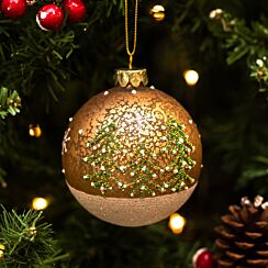 Mottled Gold With Sparkling Green Trees Glass Bauble