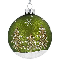 Mottled Green With Sparkling Trees Glass Bauble