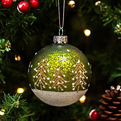 Mottled Green With Sparkling Trees Glass Bauble