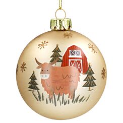 Matte Gold Farmyard Highland Cow Glass Bauble