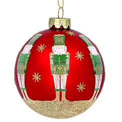 Assorted Red/ Green Sparkle Nutcracker Glass Bauble