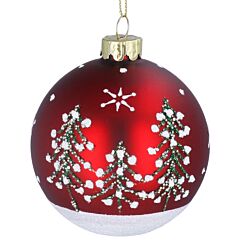 Mottled Red With Sparkling Trees Glass Bauble