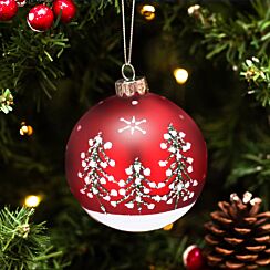 Mottled Red With Sparkling Trees Glass Bauble