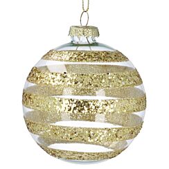 Clear With Gold Sparkling Bands Glass Bauble