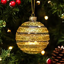 Clear With Gold Sparkling Bands Glass Bauble