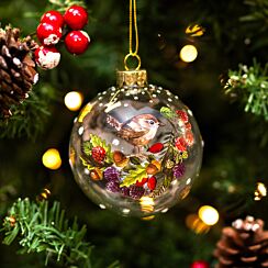 Clear With Wren & Fruit Glass Bauble