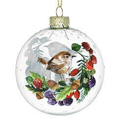 Clear With Wren & Fruit Glass Bauble