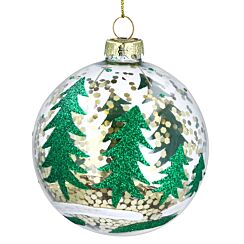 Green Trees with Gold Confetti Clear Glass Bauble