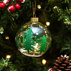 Green Trees with Gold Confetti Clear Glass Bauble