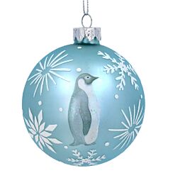 Matt Pale Blue With Penguin Glass Bauble