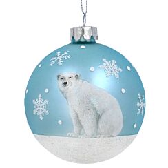 Matt Pale Blue With Polar Bear Glass Bauble