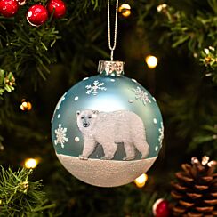 Matt Pale Blue With Polar Bear Glass Bauble