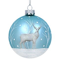 Matt Pale Blue With Stag Glass Bauble