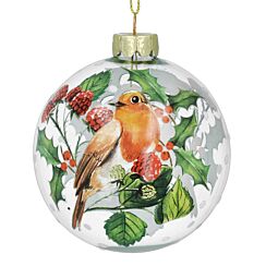 Clear With Robin & Fruit Glass Bauble