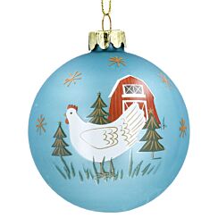 Matte Blue Farmyard Chicken Glass Bauble