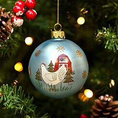 Matte Blue Farmyard Chicken Glass Bauble