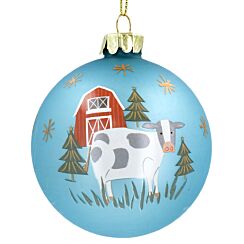 Matte Blue Farmyard Cow Glass Bauble