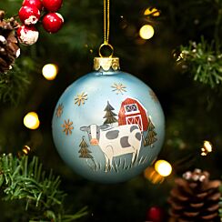 Matte Blue Farmyard Cow Glass Bauble