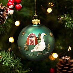 Forest Green Farmyard Goose Glass Bauble