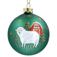 Forest Green Farmyard Sheep Glass Bauble