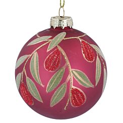 Matt Cerise With Beaded Fruits & Leaves Glass Bauble