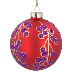 Matt Red With Purple Beaded Berries Glass Bauble