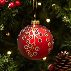 Matt Red With Purple Beaded Berries Glass Bauble