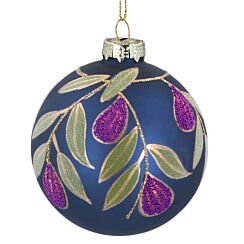 Matt Blue With Purple Beaded Fruits & Leaves Glass Bauble