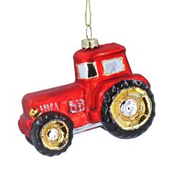 Glass Red Tractor Tree Decoration