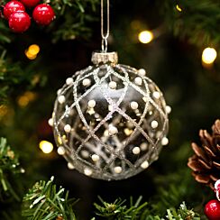 Clear with Silver Glitter Trellis Glass Bauble