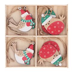Set of Wooden Robin Tree Decorations