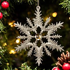 Silver Frosted Snowflake with Jewel Decoration