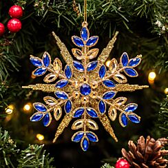 Metal Snowflake with Blue & Gold Diamantes Tree Decoration