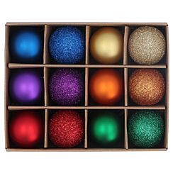 Set Of 12 Matt And Glitter Acrylic Mini Baubles