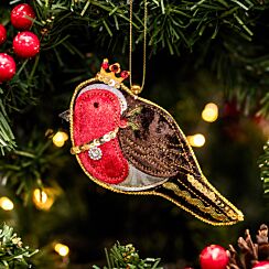 Lux Fabric Robin with Crown Tree Decoration
