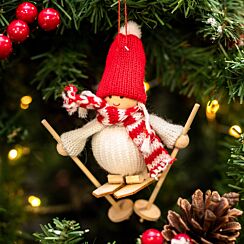 Assorted Knitted Boy/ Girl on Skis Fabric Tree Decoration