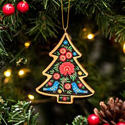 Assorted Folk Floral Christmas Tree Wooden Decoration