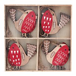 Set of 8 Painted Wooden Robin Tree Decorations