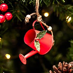 Assorted Red/Green Tin Watering Can Tree Decoration