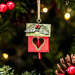 Assorted Red & Green Tin Bird Box Tree Decoration