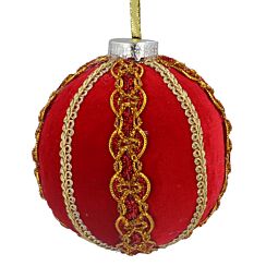 Red Flocked Braid Fabric Bauble